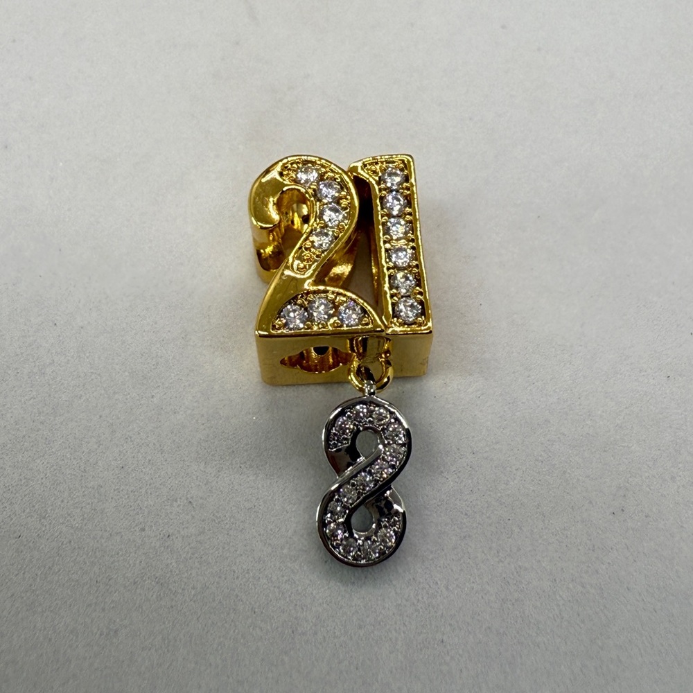 Gold-Tone Sterling Plated “21 Forever” Infinity Charm with CZ Stones